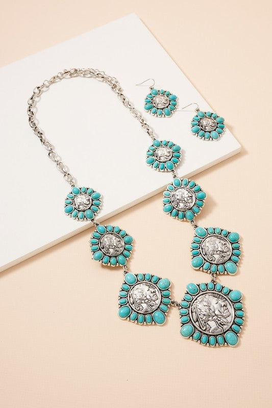 Western Liberty Medallion Stone Necklace