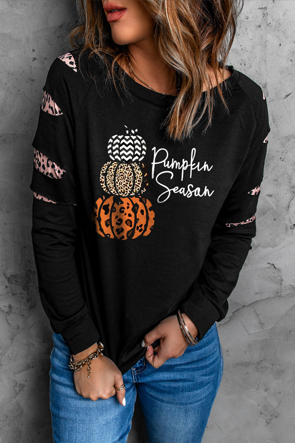 American Cactus Ripped Leopard Sleeve Top