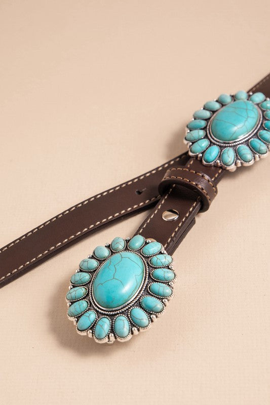 Western Concho Stone Leather Belt