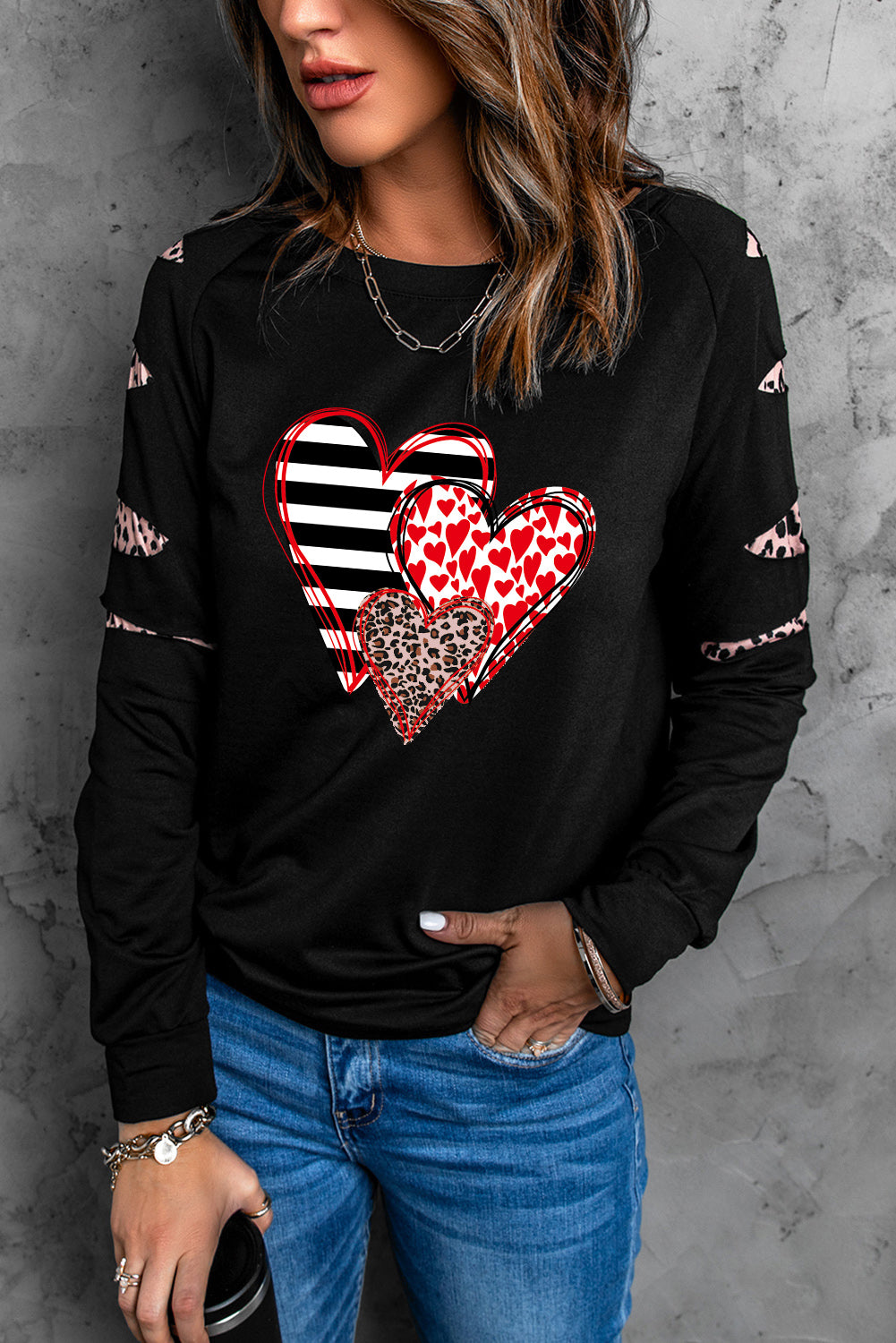 American Cactus Ripped Leopard Sleeve Top