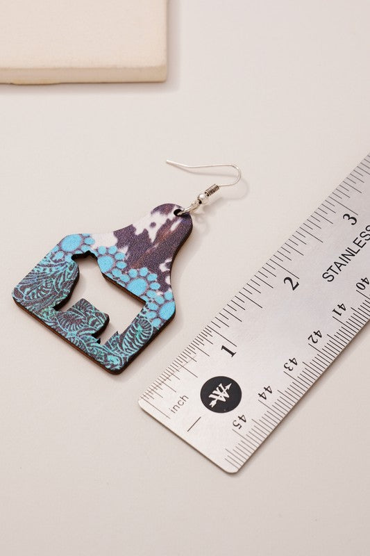 Western Cow Wood Dangling Earrings