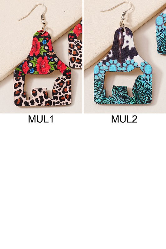 Western Cow Wood Dangling Earrings