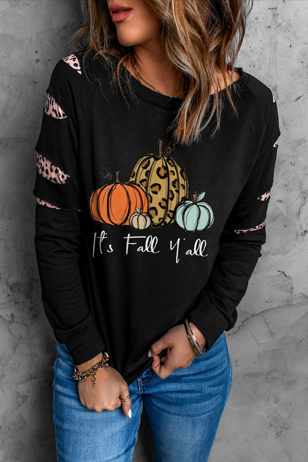 American Cactus Ripped Leopard Sleeve Top