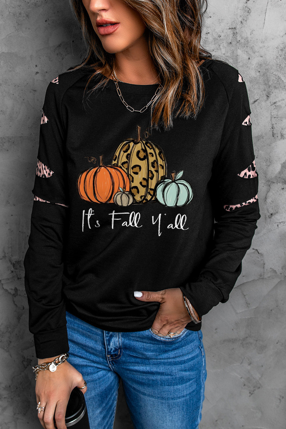 American Cactus Ripped Leopard Sleeve Top