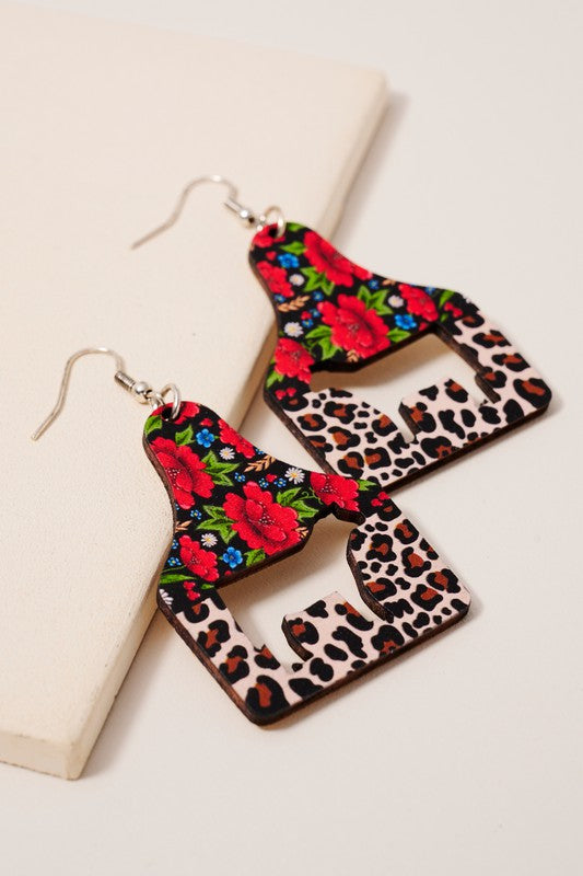 Western Cow Wood Dangling Earrings