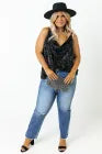 Black Plus Size Drape Neck Sequin Tank Top