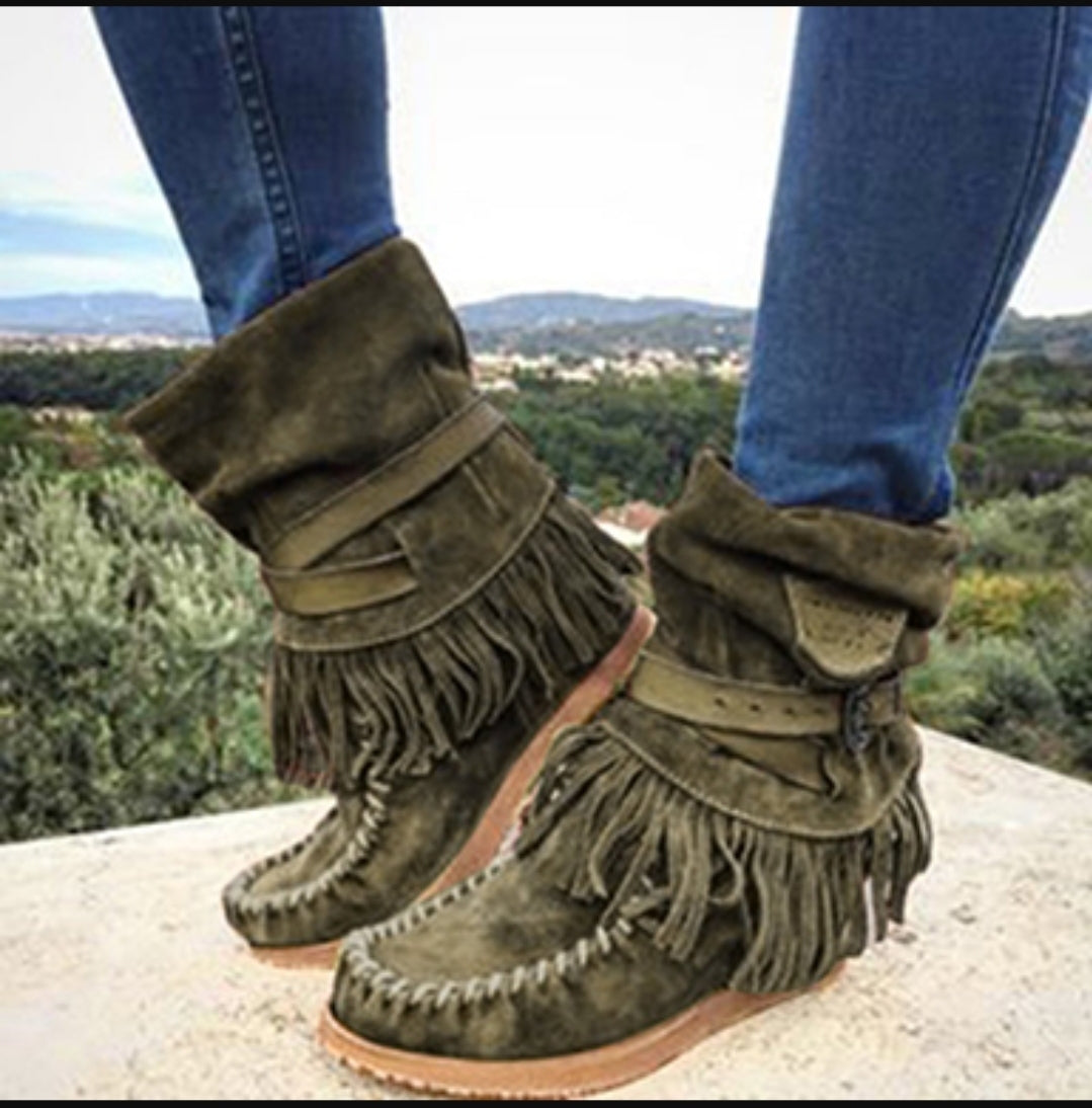 Moccasin Fringe Boot Shoes