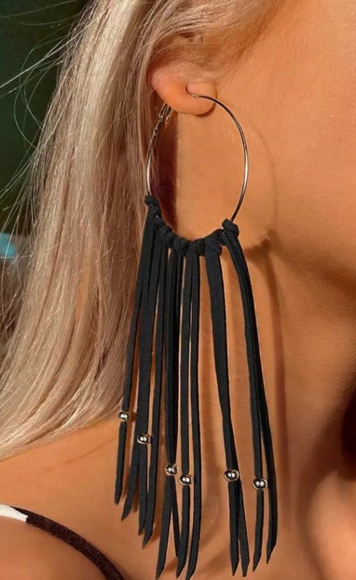 Bohemian Tassel Beading Hoop Earrings