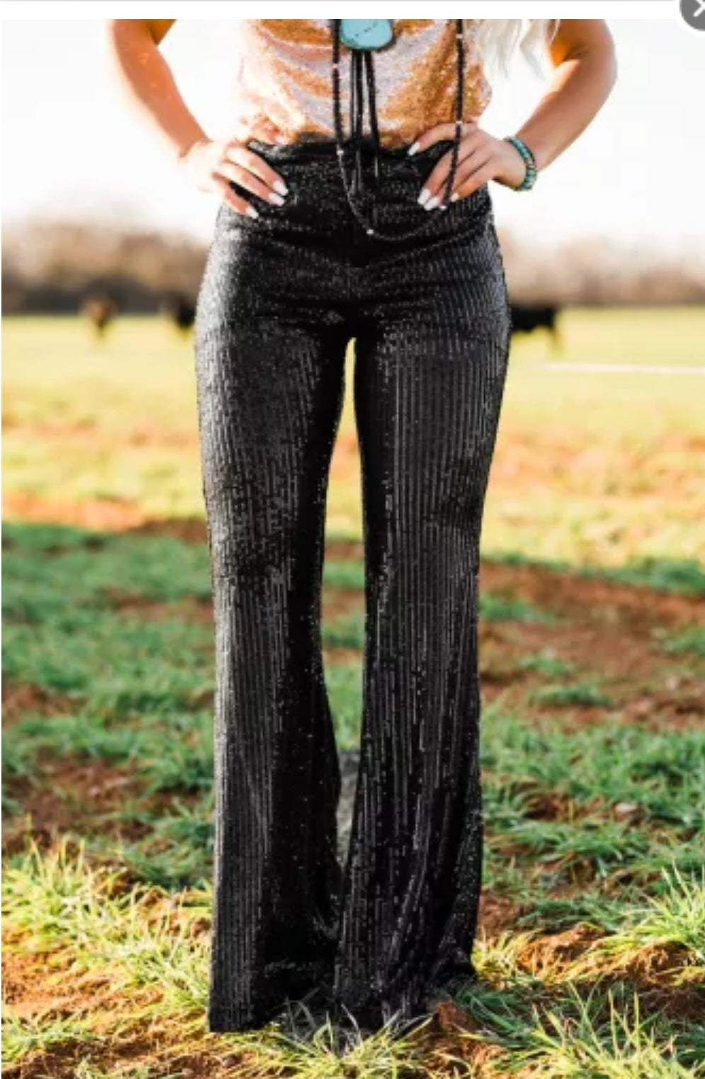 Western Sequin High Waisted Flared Pants