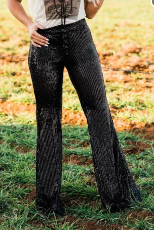Western Sequin High Waisted Flared Pants