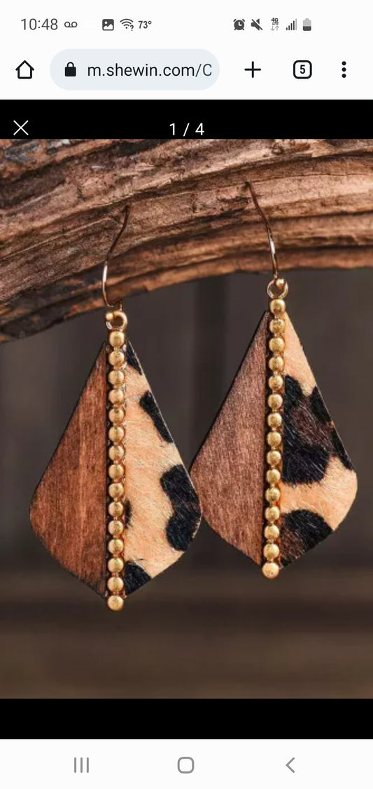 Cheetah Beaded Patchwork Western Dangle Earring