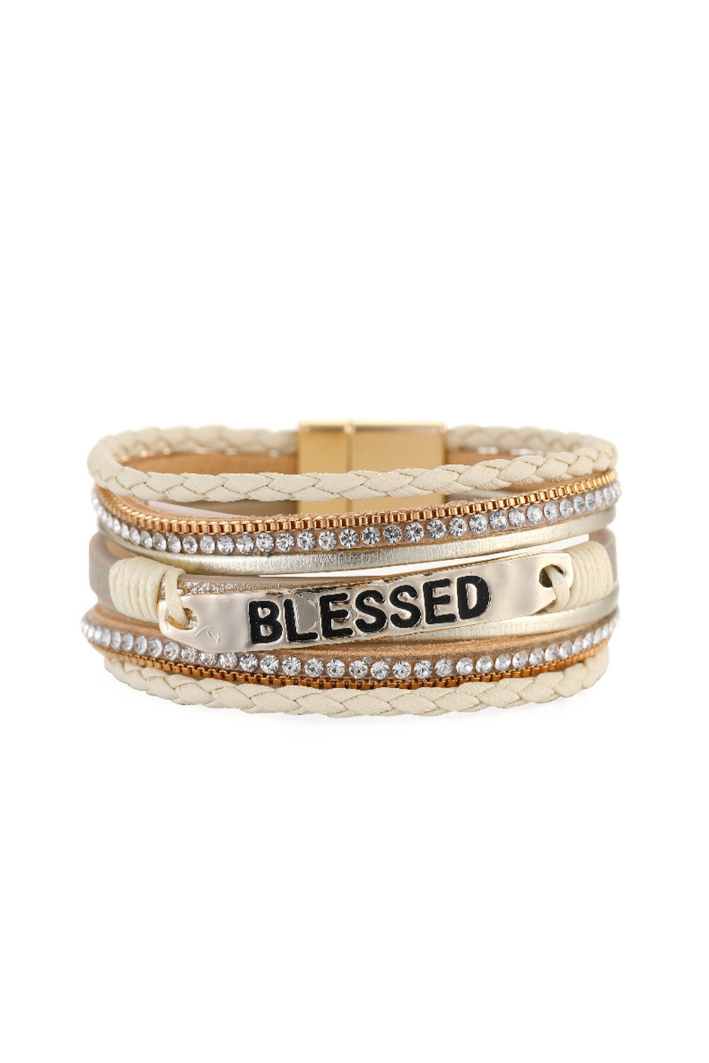 BLESSED Rhinestone Leather Layered Bracelet