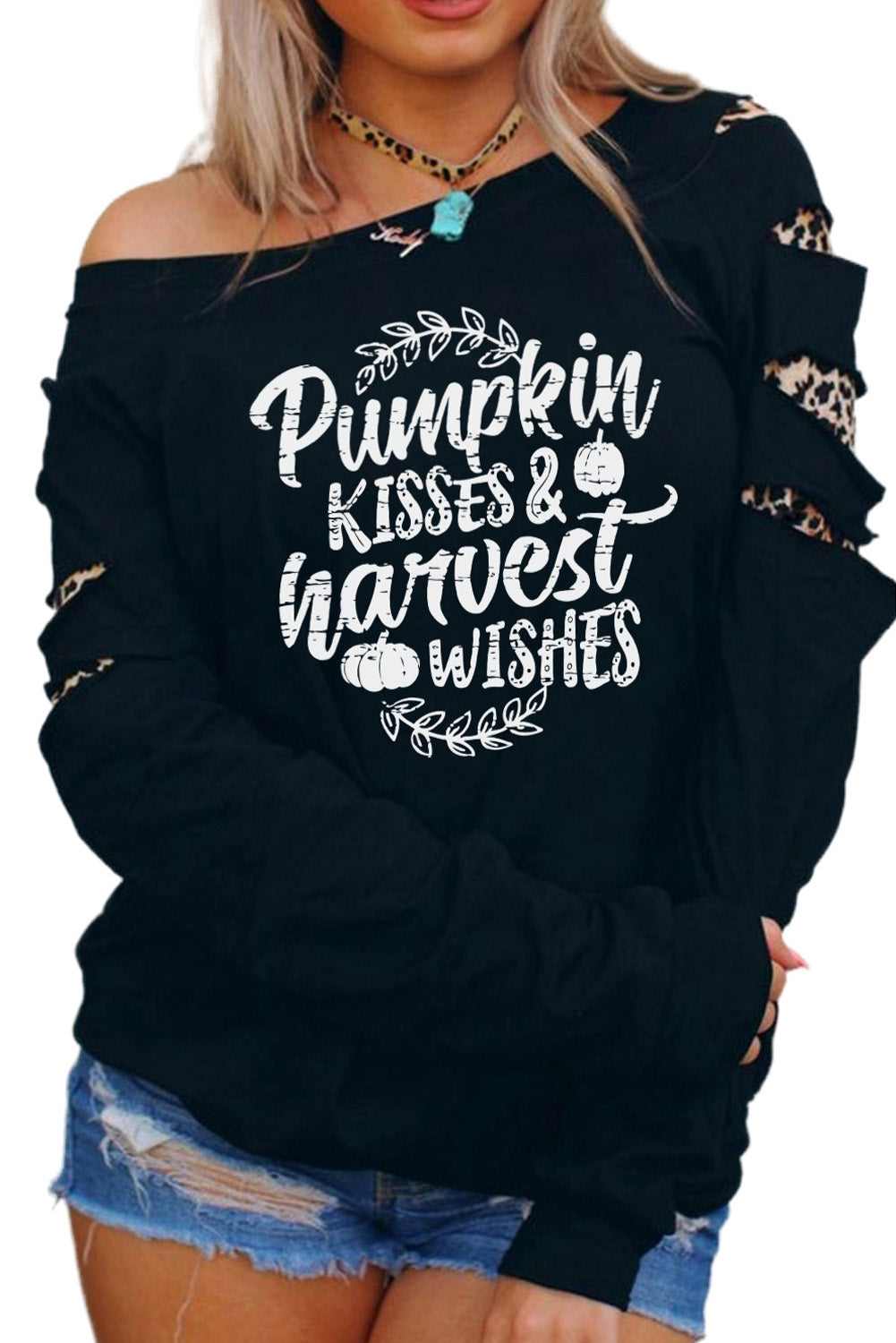 American Cactus Ripped Leopard Sleeve Top