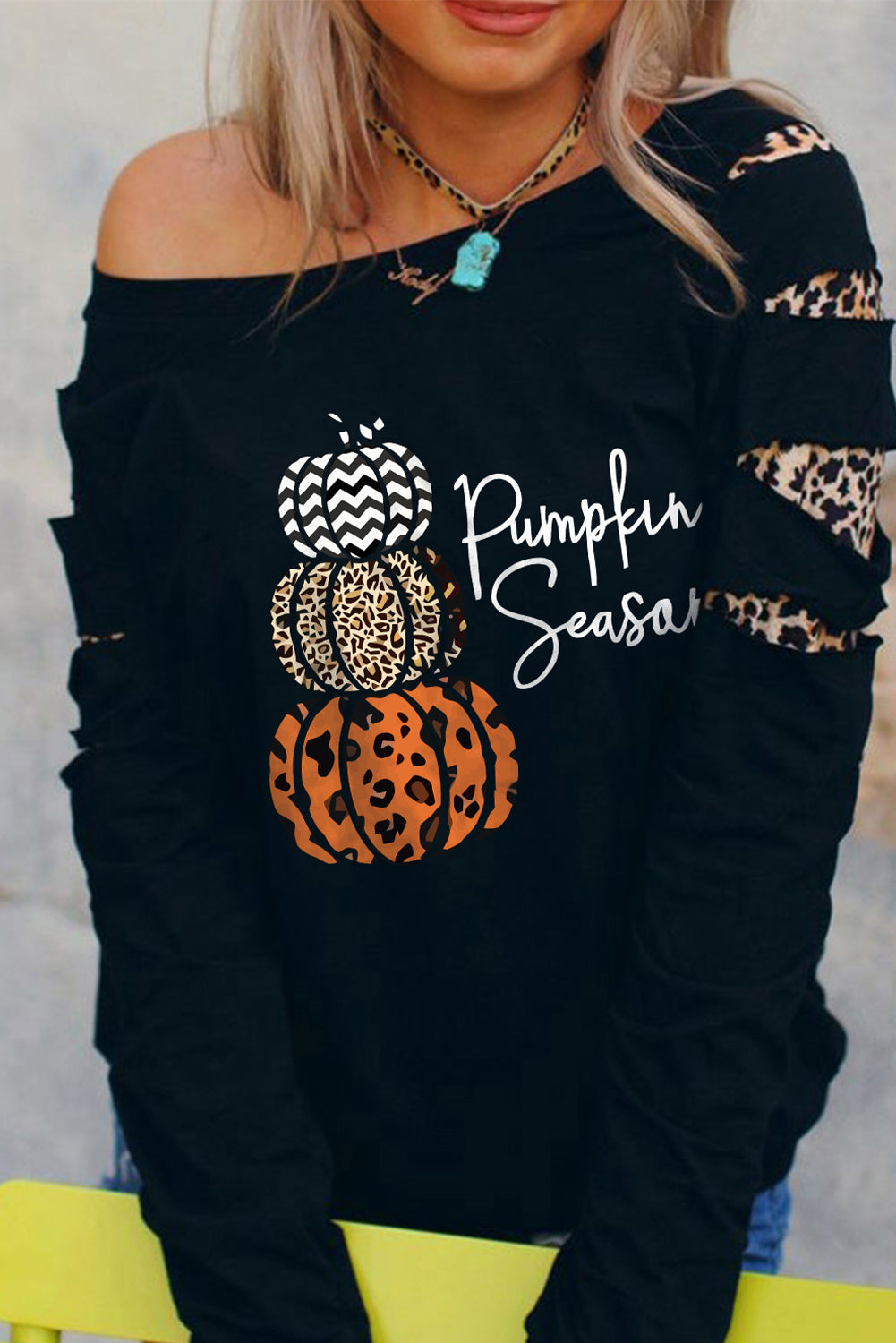 American Cactus Ripped Leopard Sleeve Top