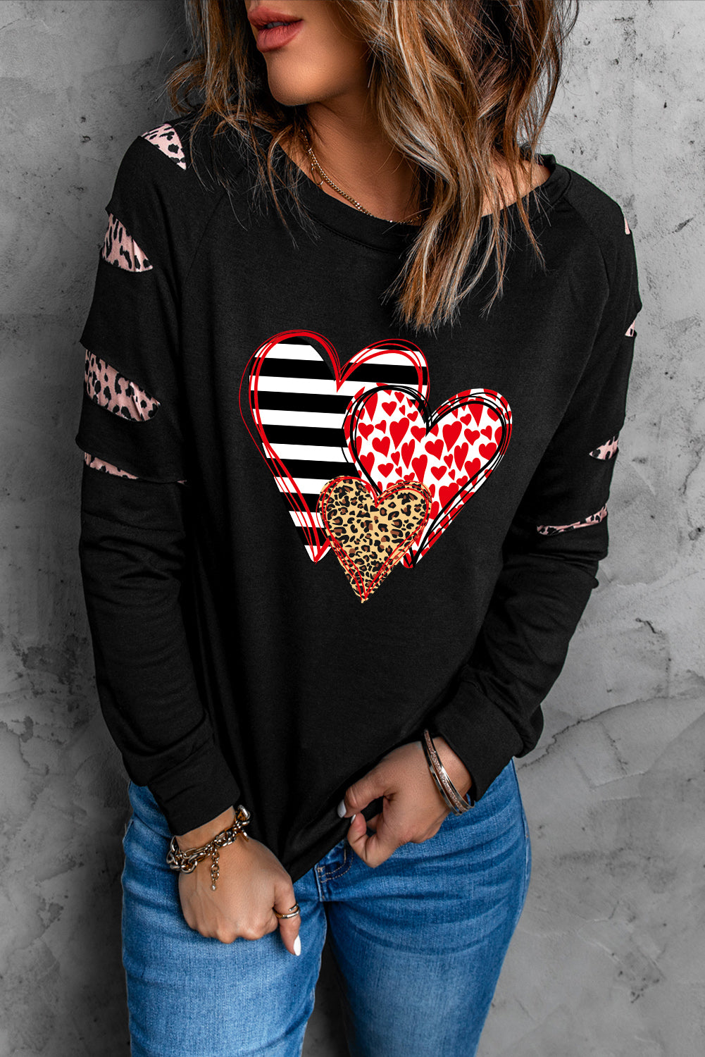 American Cactus Ripped Leopard Sleeve Top