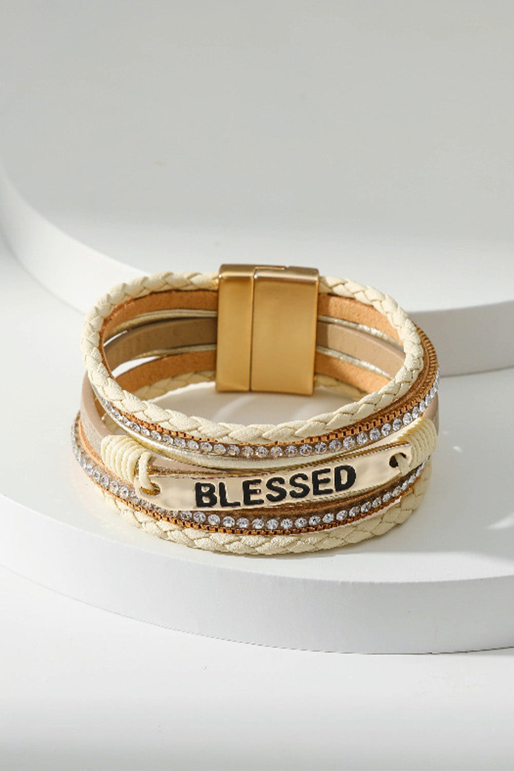 BLESSED Rhinestone Leather Layered Bracelet