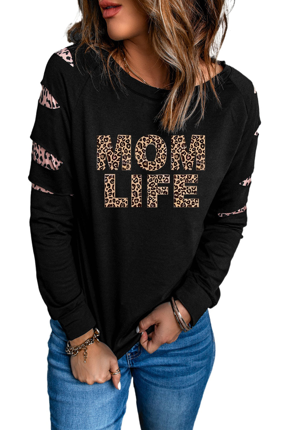 American Cactus Ripped Leopard Sleeve Top