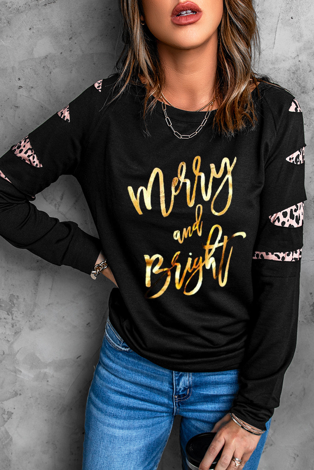 American Cactus Ripped Leopard Sleeve Top