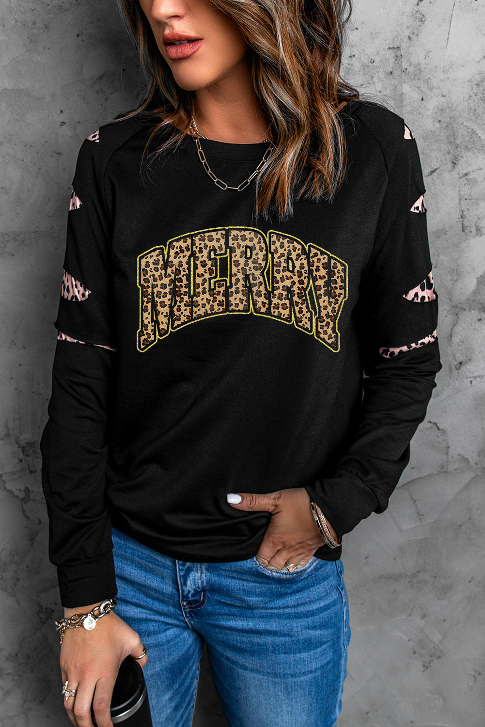 American Cactus Ripped Leopard Sleeve Top