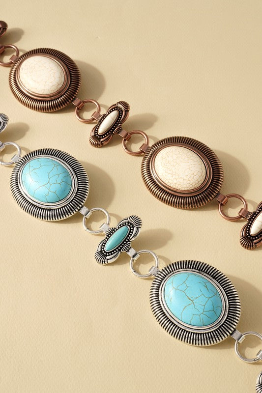Western Concho Oval Stones Belt