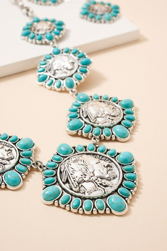 Western Liberty Medallion Stone Necklace
