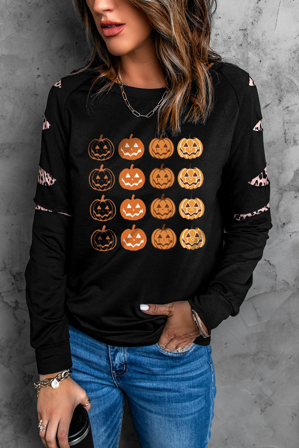 American Cactus Ripped Leopard Sleeve Top