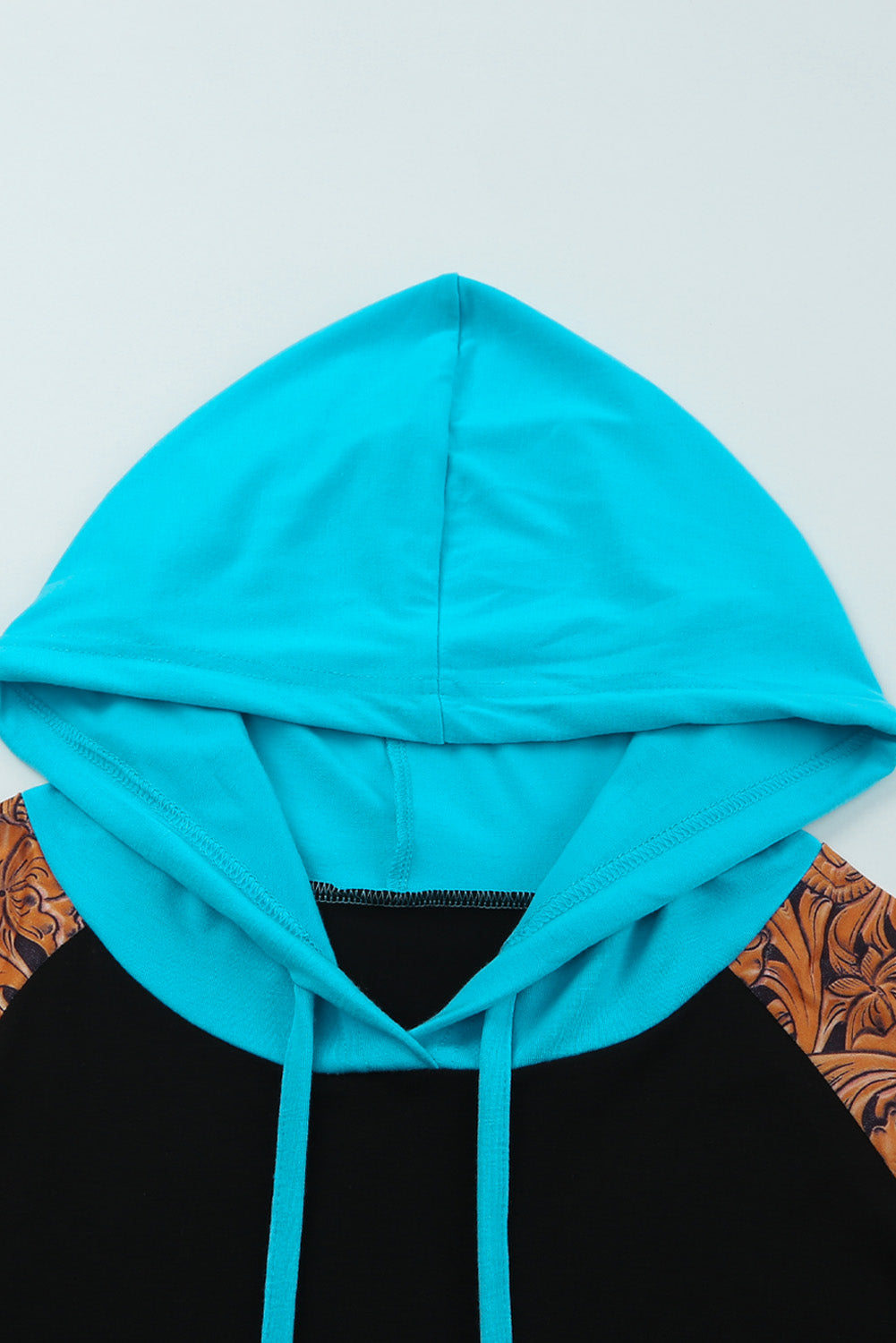 Black Black Western Print Color Block Plus Size Hoodie