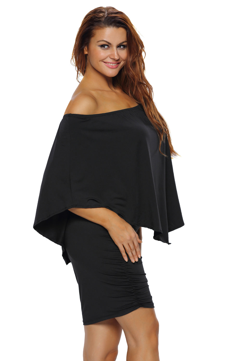 Multiple Dressing Layered Black Mini Poncho Dress