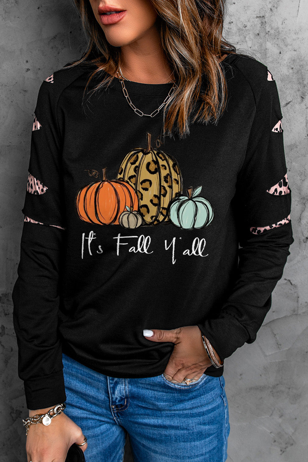 American Cactus Ripped Leopard Sleeve Top