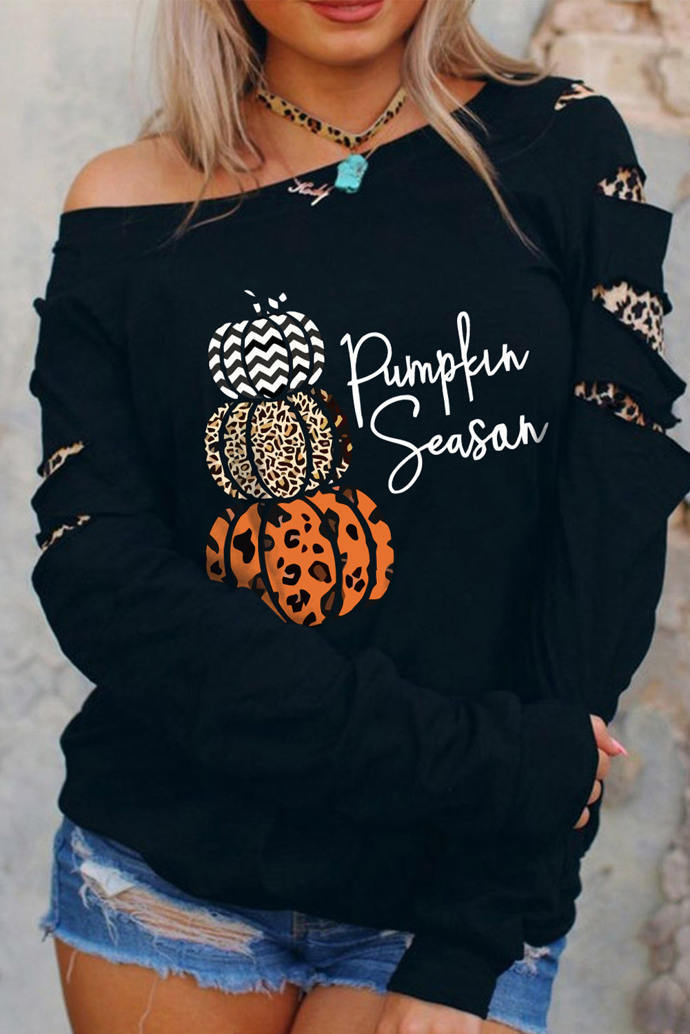 American Cactus Ripped Leopard Sleeve Top