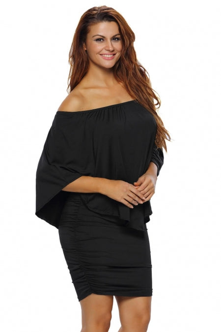 Multiple Dressing Layered Black Mini Poncho Dress