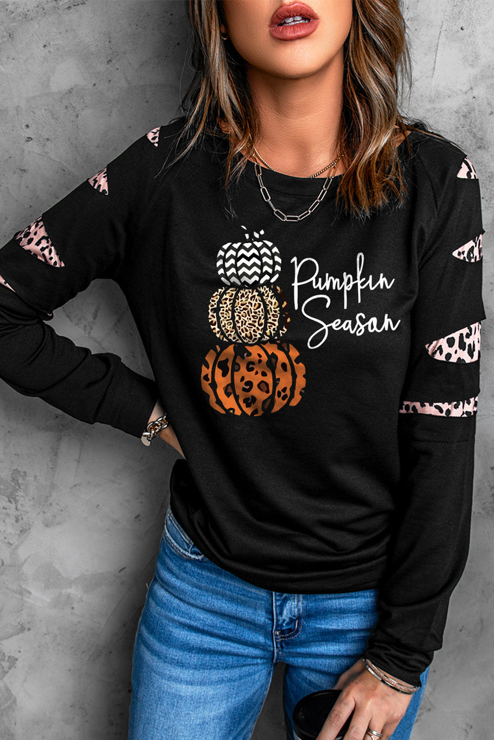 American Cactus Ripped Leopard Sleeve Top