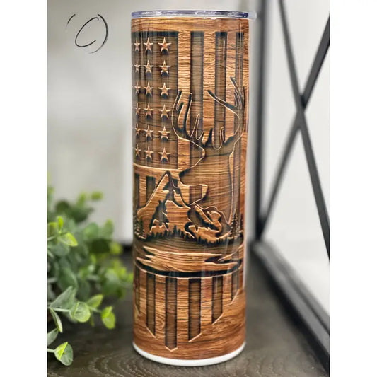 Wood Grain Deer Hunter 20oz Skinny Tumbler
