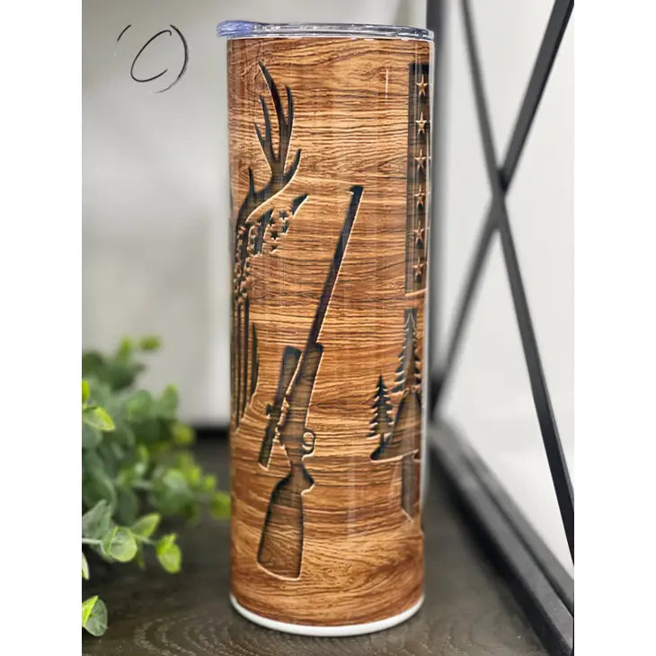 Wood Grain Deer Hunter 20oz Skinny Tumbler