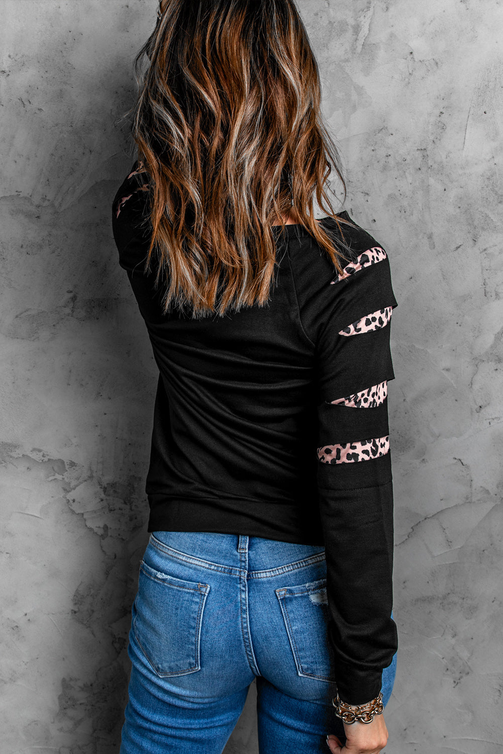American Cactus Ripped Leopard Sleeve Top