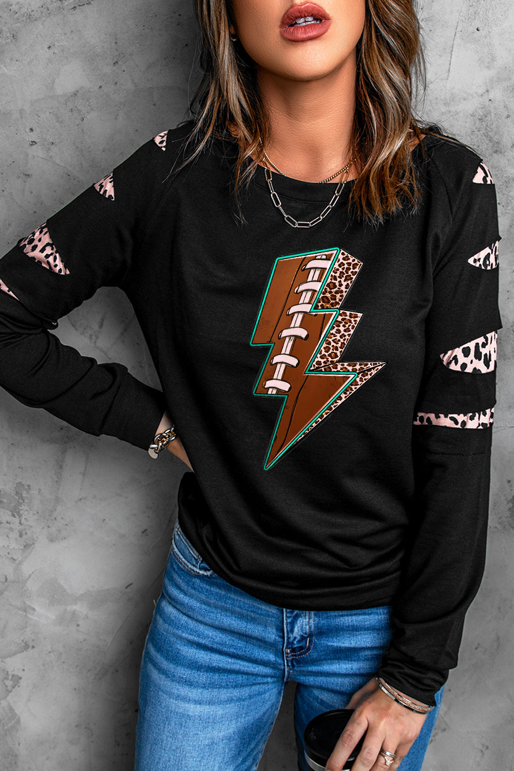 American Cactus Ripped Leopard Sleeve Top