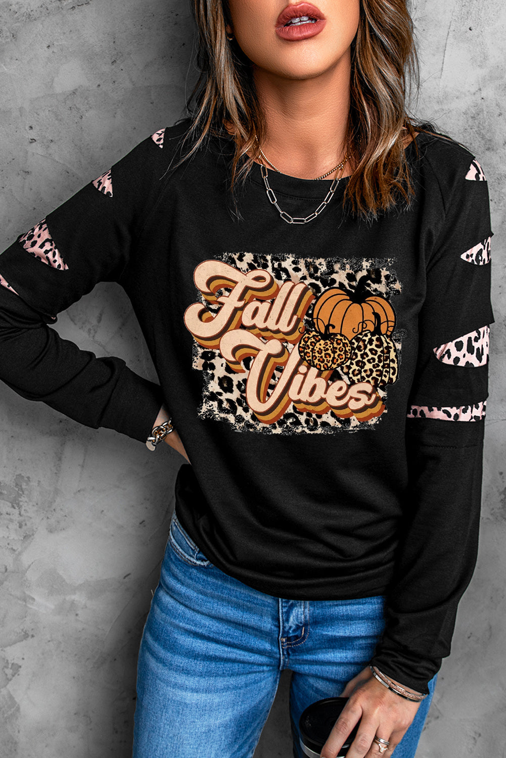 American Cactus Ripped Leopard Sleeve Top