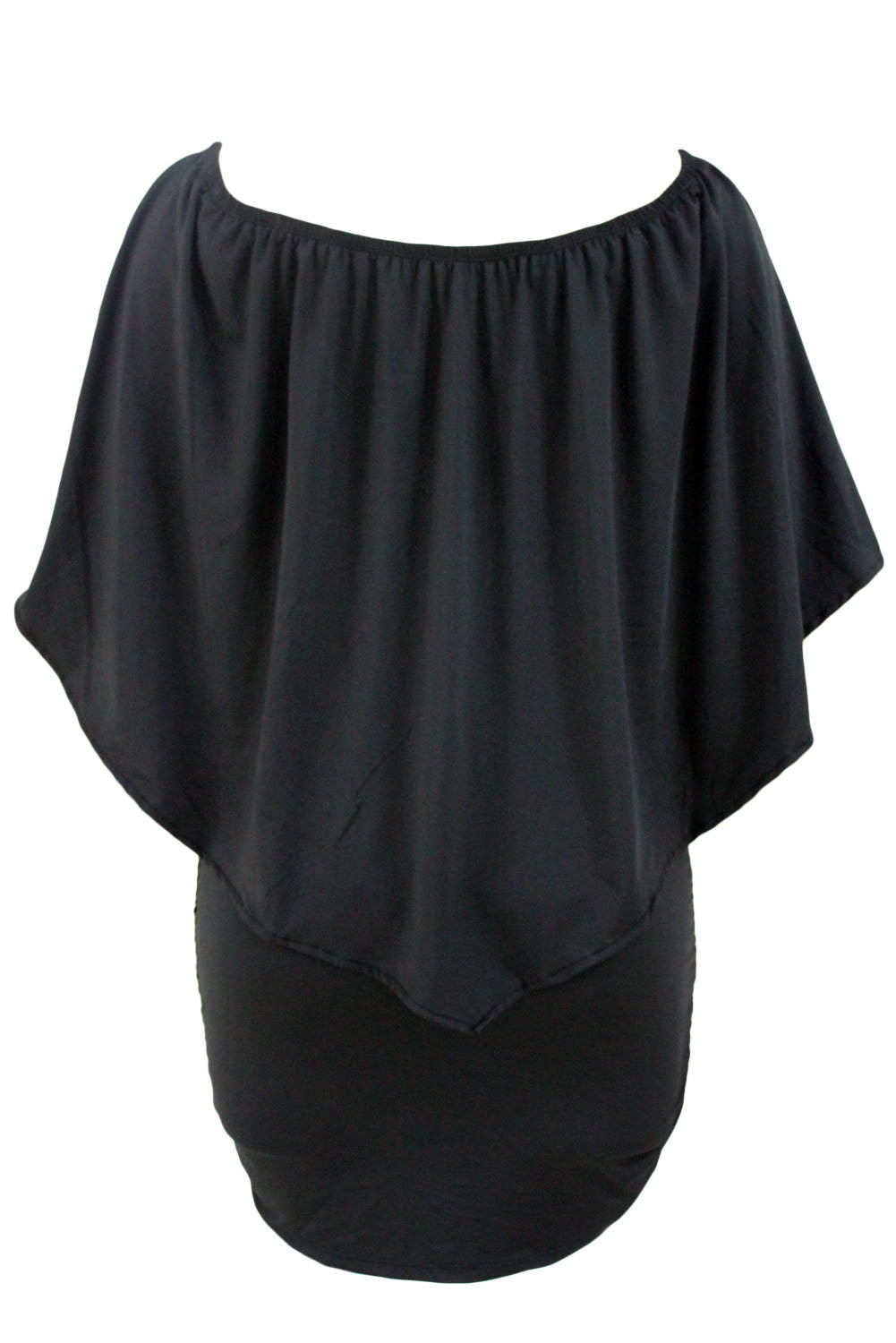 Multiple Dressing Layered Black Mini Poncho Dress