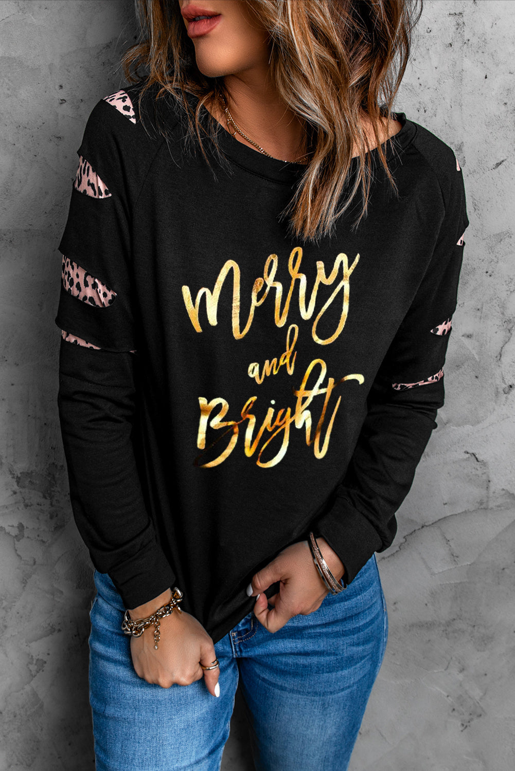 American Cactus Ripped Leopard Sleeve Top