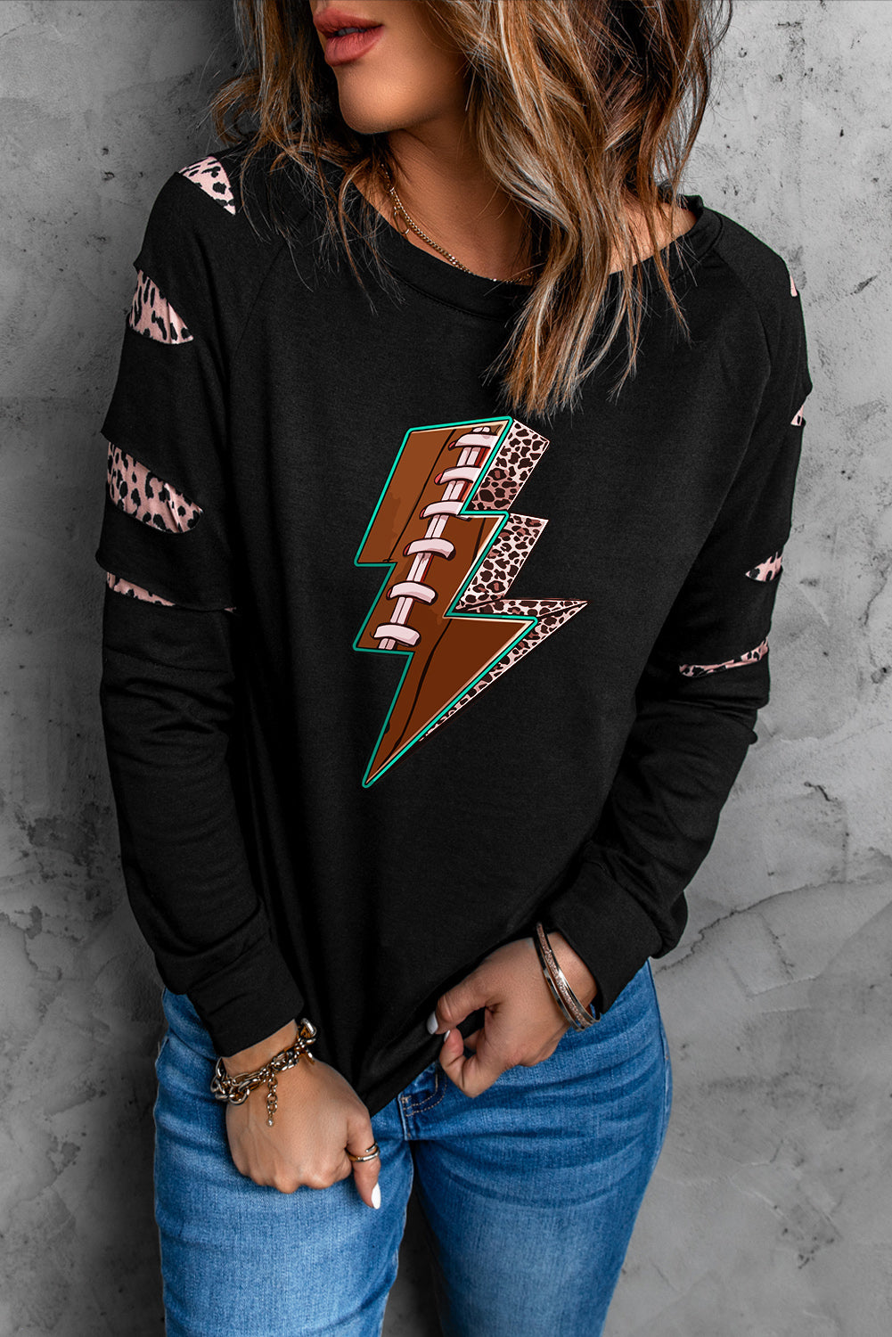 American Cactus Ripped Leopard Sleeve Top