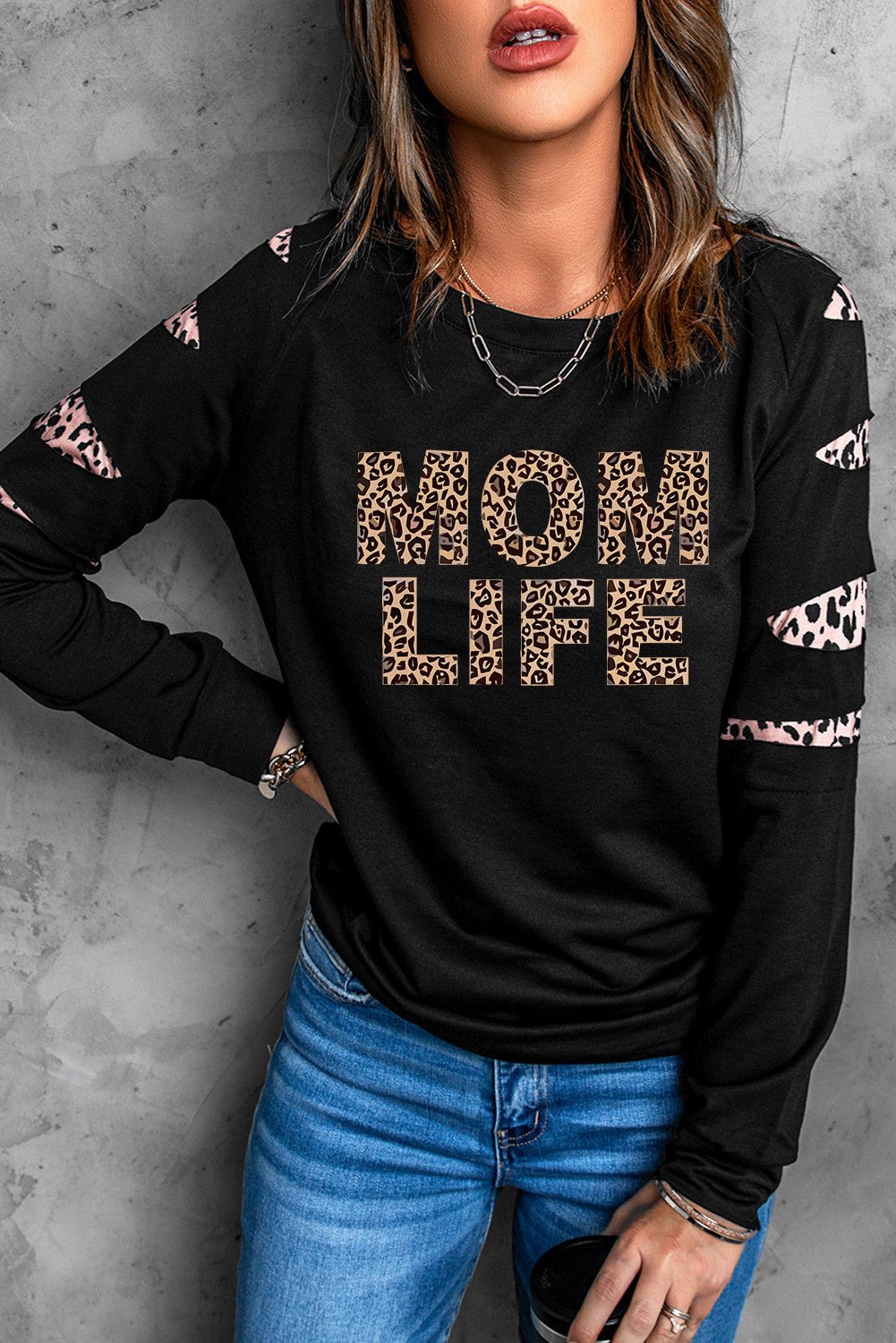 American Cactus Ripped Leopard Sleeve Top