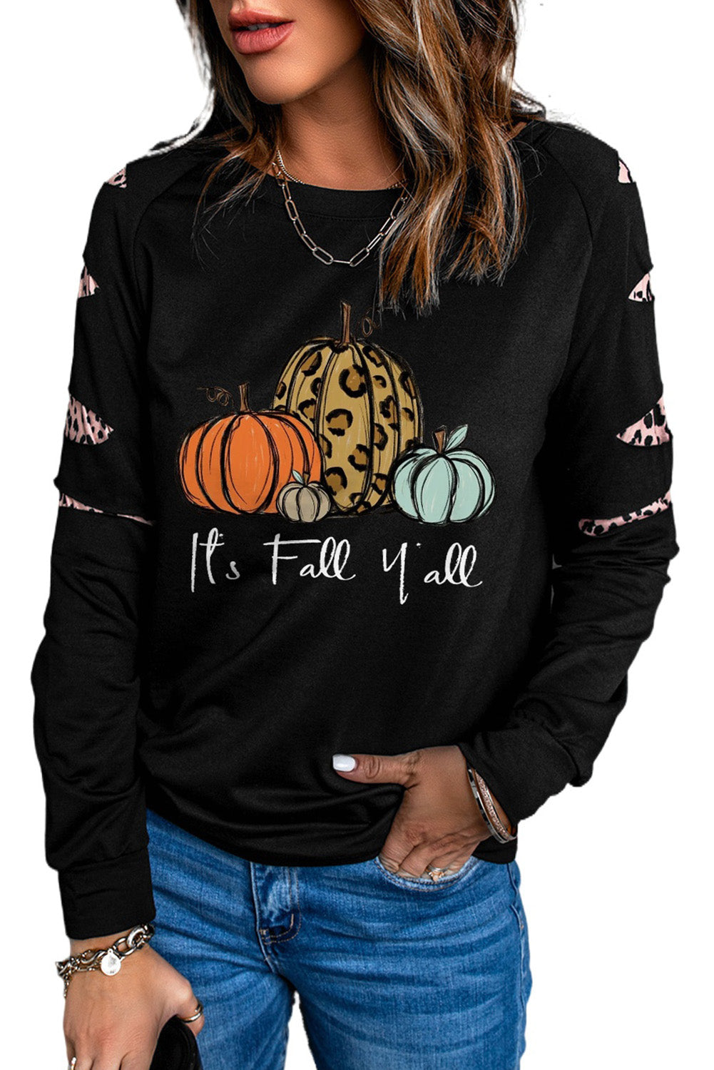 American Cactus Ripped Leopard Sleeve Top