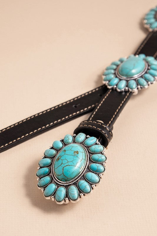 Western Concho Stone Leather Belt