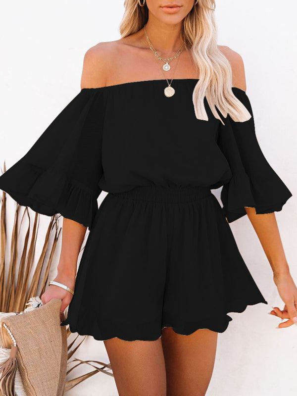 Women's Solid Color Off-the-shoulder Chiffon Romper