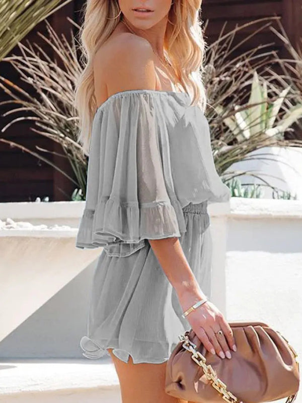 Women's Solid Color Off-the-shoulder Chiffon Romper