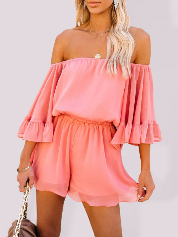 Women's Solid Color Off-the-shoulder Chiffon Romper