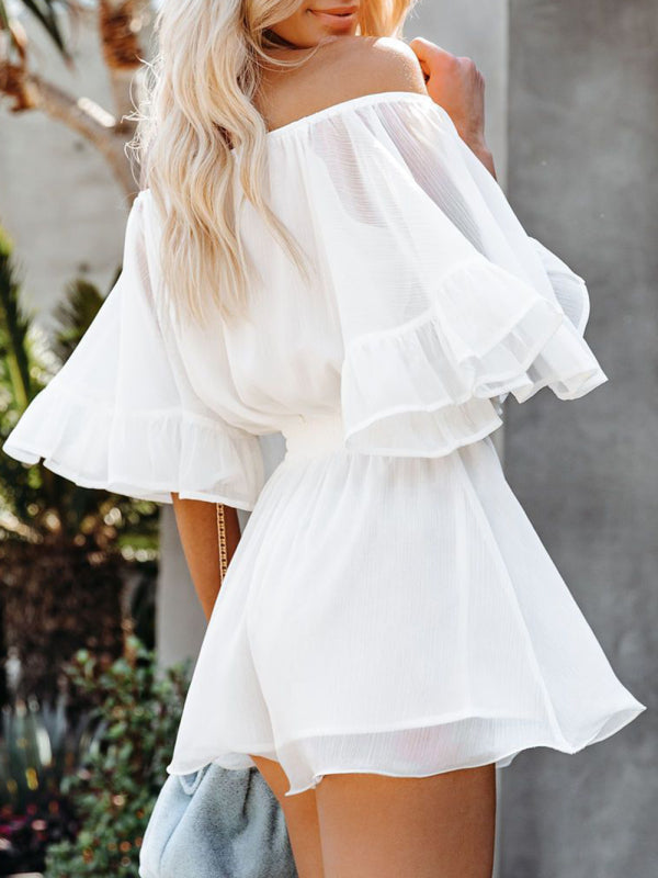 Women's Solid Color Off-the-shoulder Chiffon Romper